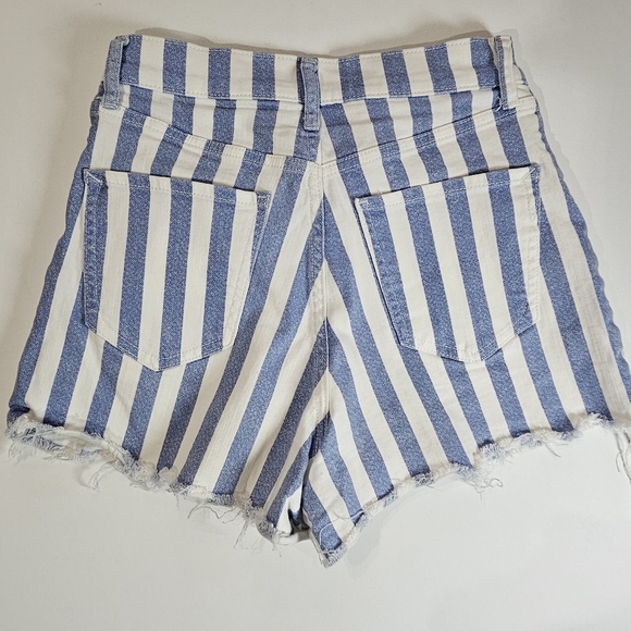 Express Denim Shorts Size 2 Blue White Stripe Shortie Super High Rise Mom Shorts - Picture 2 of 5